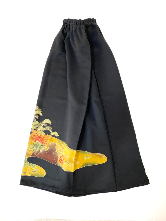 黒留袖着物リメイクウエストゴムロングスカート送料無料フリーサイズ1点物着物リメイクスカートフリーサイズNO.1861 6枚目の画像