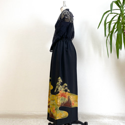 黒留袖着物リメイクウエストゴムロングスカート送料無料フリーサイズ1点物着物リメイクスカートフリーサイズNO.1861 3枚目の画像