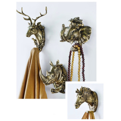 ウォールフック アニマル 壁掛けフック アンティークゴールド 鹿  動物 欧風 スタイル 手彫り レトロ ch-1382 5枚目の画像