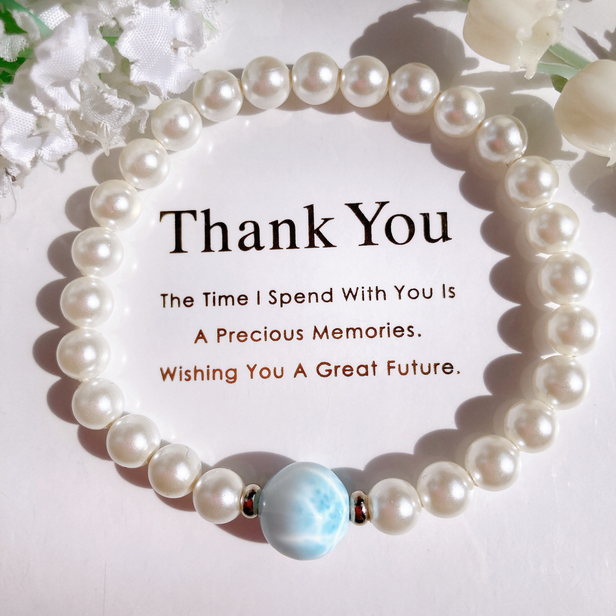 ラリマーちゃんパール天然石ブレスレット