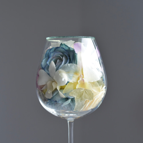 お歳暮・冬ギフト 特集2024 通販  Rouvre」薔薇と紫陽花のワイングラスのドライフラワー ガラス フラワー・リース