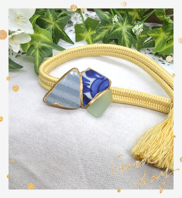 シー陶器とシーグラスの金継ぎ帯留め 帯留め chato 通販 17463350  