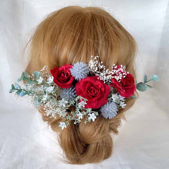 ローズ　かすみ草　ヘッドドレス　ホワイト　ブライダル　ウエディング　ヘアアクセサリー　造花　ブライダルアクセサリー　 13枚目の画像