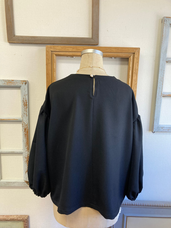 大人セットアップ❤️ふんわり袖ブラウス＆リボン付きワイドパンツ  黒（サイズフリー L〜 L L） 16枚目の画像