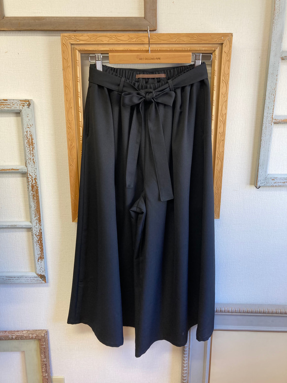 大人セットアップ❤️ふんわり袖ブラウス＆リボン付きワイドパンツ  黒（サイズフリー L〜 L L） 18枚目の画像