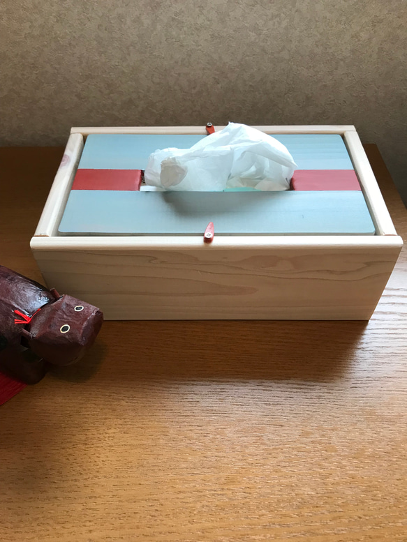 箱なしソフトパックのテッシュケース　197㎜×178㎜×厚み5㎝のパックに対応　木製box　蓋を載せるタイプ 1枚目の画像