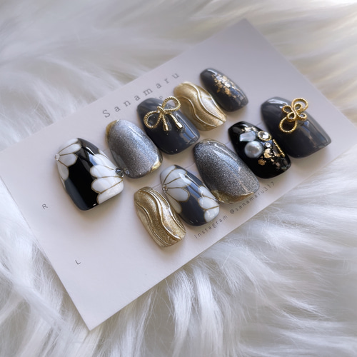 現品】 112 ネイルチップ 和柄ネイル 成人式ネイル 卒業式ネイル  