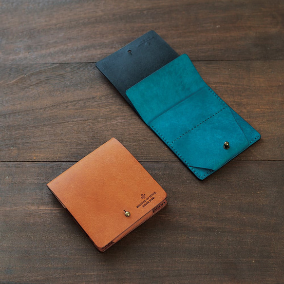 薄い 二つ折り財布【イエロー】 ブランド メンズ レディース 鍵 コンパクト ハンドメイド 手縫い  レザー 革 8枚目の画像