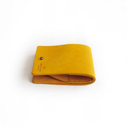 薄い 二つ折り財布【イエロー】 ブランド メンズ レディース 鍵 コンパクト ハンドメイド 手縫い  レザー 革 3枚目の画像