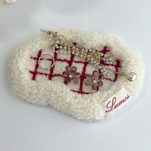 毛糸のアクセサリートレイ＊チェック＊韓国風＊なみなみ＊ウェーブ