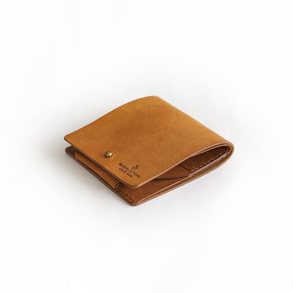 薄い 二つ折り財布【ブラウン】 ブランド メンズ レディース 鍵 コンパクト ハンドメイド 手縫い  レザー 革 2枚目の画像