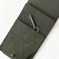 薄い 二つ折り財布【ブラウン】 ブランド メンズ レディース 鍵 コンパクト ハンドメイド 手縫い  レザー 革 18枚目の画像