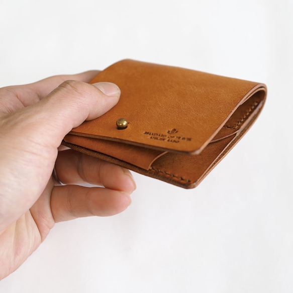 薄い 二つ折り財布【ブラウン】 ブランド メンズ レディース 鍵 コンパクト ハンドメイド 手縫い  レザー 革 7枚目の画像