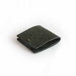 薄い 二つ折り財布【グリーン】 ブランド メンズ レディース 鍵 コンパクト ハンドメイド 手縫い  レザー 革 2枚目の画像