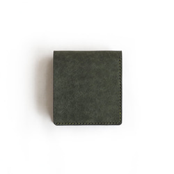 薄い 二つ折り財布【グリーン】 ブランド メンズ レディース 鍵 コンパクト ハンドメイド 手縫い  レザー 革 4枚目の画像