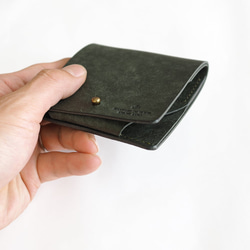 薄い 二つ折り財布【グリーン】 ブランド メンズ レディース 鍵 コンパクト ハンドメイド 手縫い  レザー 革 7枚目の画像