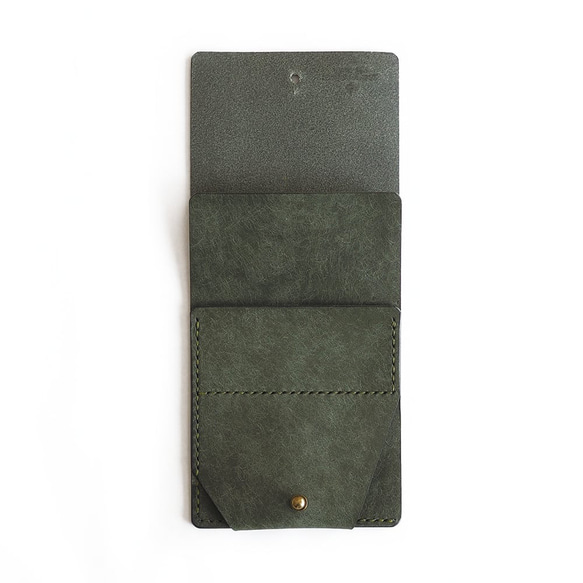 薄い 二つ折り財布【グリーン】 ブランド メンズ レディース 鍵 コンパクト ハンドメイド 手縫い  レザー 革 5枚目の画像