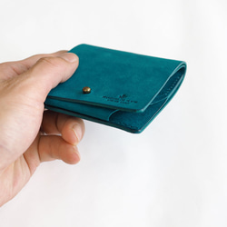 薄い 二つ折り財布【ターコイズ】 ブランド メンズ レディース 鍵 コンパクト ハンドメイド 手縫い  レザー 革 7枚目の画像