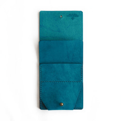 薄い 二つ折り財布【ターコイズ】 ブランド メンズ レディース 鍵 コンパクト ハンドメイド 手縫い  レザー 革 5枚目の画像