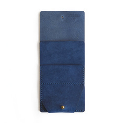 薄い 二つ折り財布【ブルー】 ブランド メンズ レディース 鍵 コンパクト ハンドメイド 手縫い  レザー 革 5枚目の画像