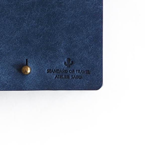 薄い 二つ折り財布【ブルー】 ブランド メンズ レディース 鍵 コンパクト ハンドメイド 手縫い  レザー 革 6枚目の画像