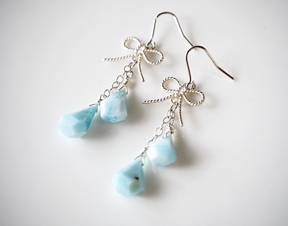 ラリマーとリボンのピアス シルバー925