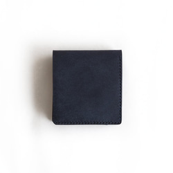 薄い 二つ折り財布【ネイビー】 ブランド メンズ レディース 鍵 コンパクト ハンドメイド 手縫い  レザー 革 4枚目の画像