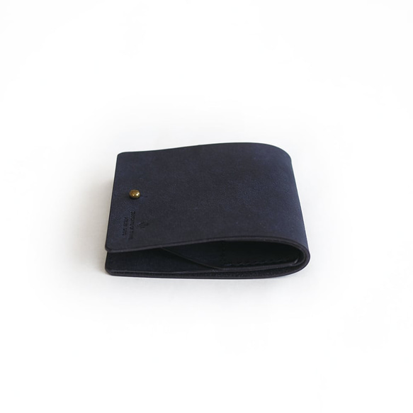 薄い 二つ折り財布【ネイビー】 ブランド メンズ レディース 鍵 コンパクト ハンドメイド 手縫い  レザー 革 3枚目の画像