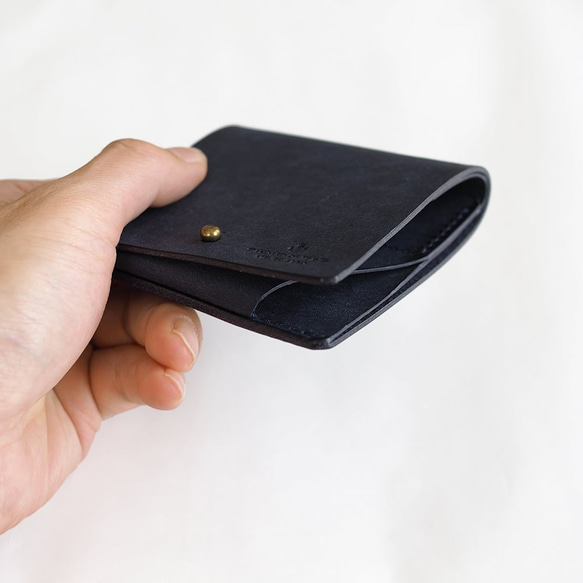 薄い 二つ折り財布【ネイビー】 ブランド メンズ レディース 鍵 コンパクト ハンドメイド 手縫い  レザー 革 7枚目の画像