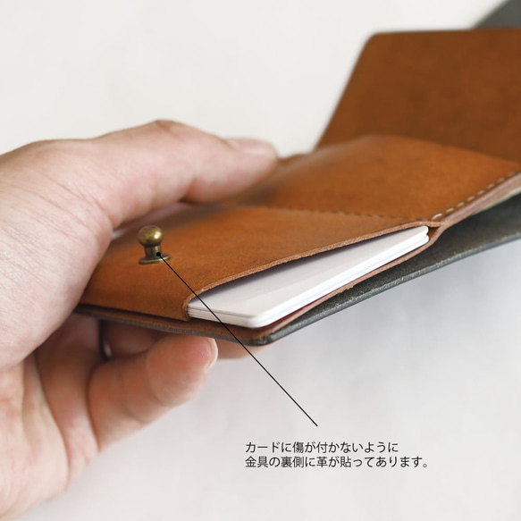 薄い 二つ折り財布【ネイビー】 ブランド メンズ レディース 鍵 コンパクト ハンドメイド 手縫い  レザー 革 17枚目の画像