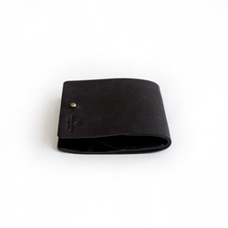 薄い 二つ折り財布【ブラック】 ブランド メンズ レディース 鍵 コンパクト ハンドメイド 手縫い  レザー 革 3枚目の画像