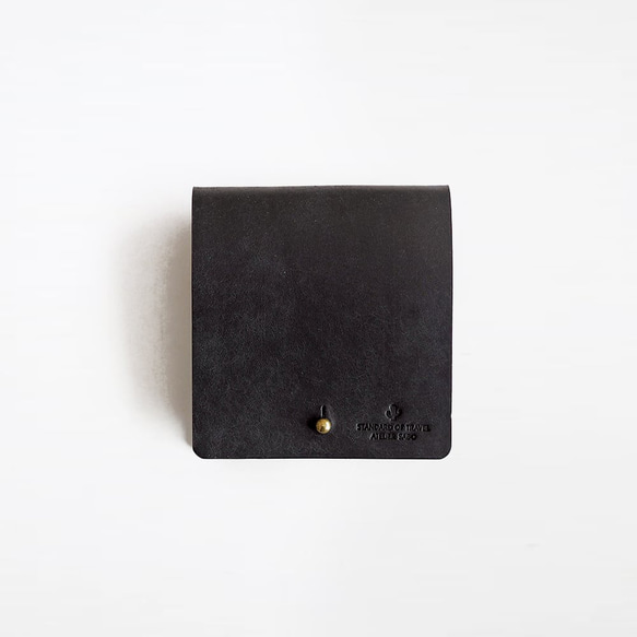 薄い 二つ折り財布【ブラック】 ブランド メンズ レディース 鍵 コンパクト ハンドメイド 手縫い  レザー 革 1枚目の画像