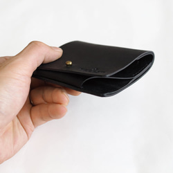 薄い 二つ折り財布【ブラック】 ブランド メンズ レディース 鍵 コンパクト ハンドメイド 手縫い  レザー 革 7枚目の画像
