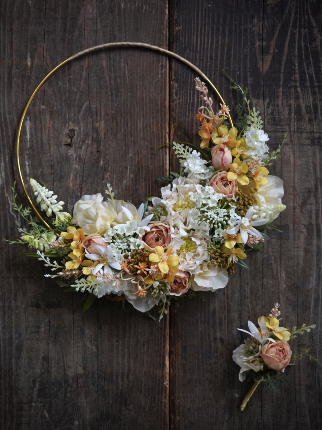 オーダーメイド / アーティフィシャルフラワーのフープブーケ ブートニア付