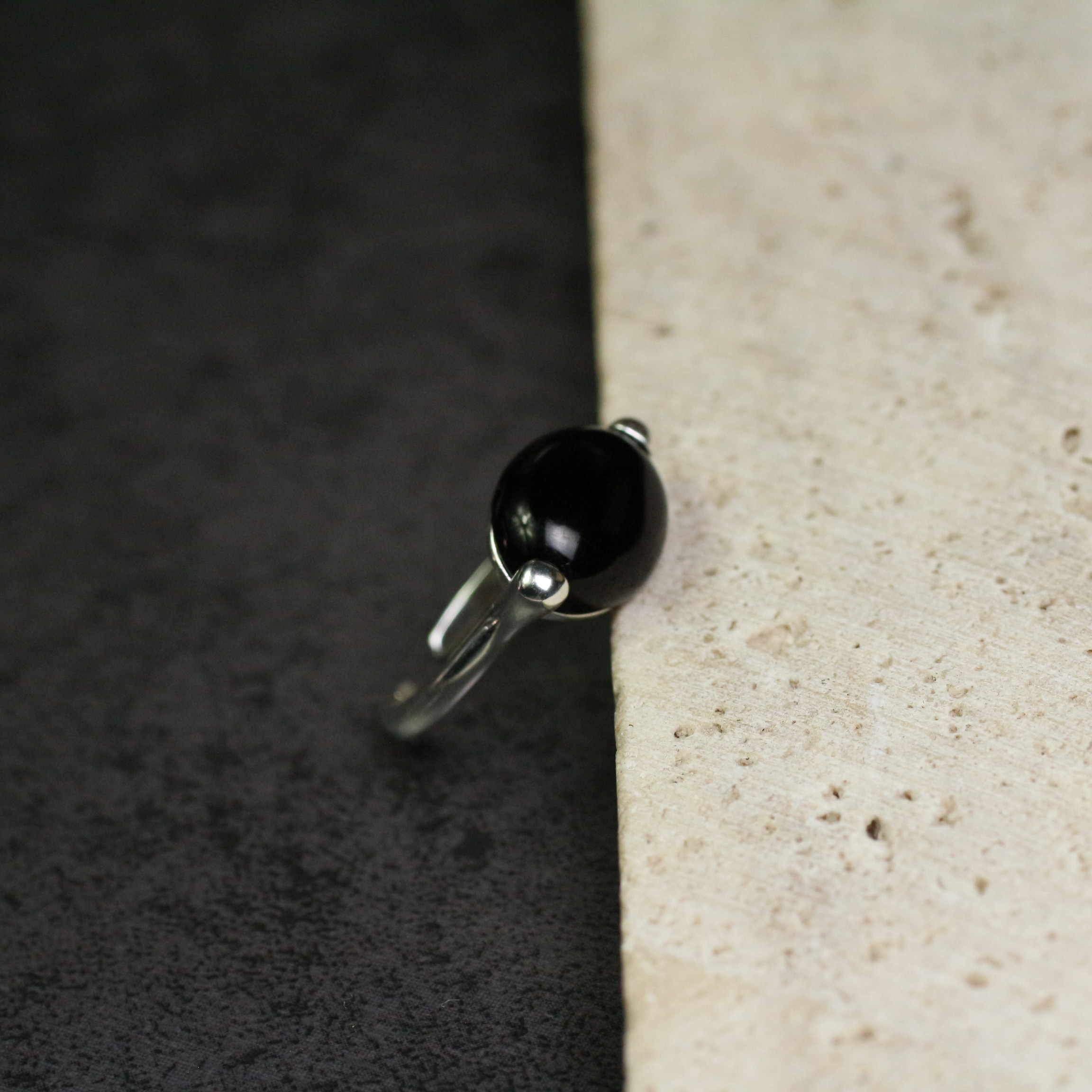 925シルバー象嵌ブラックオニキスリング女性シンプル♡スタッキングファッション寒風リング