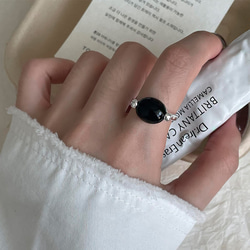925シルバー象嵌ブラックオニキスリング女性シンプル♡スタッキングファッション寒風リング 2枚目の画像