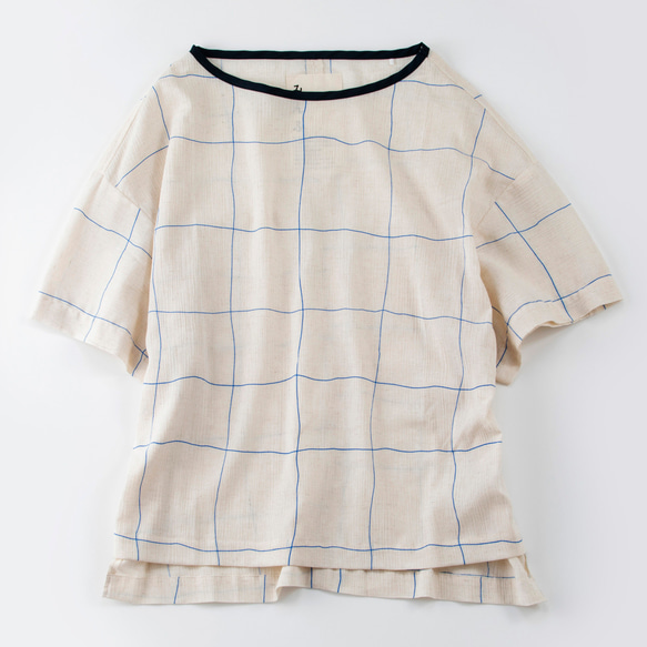 T-06｜S/S TOPS　高島縮 Left Handed Grid 1枚目の画像