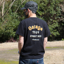 半袖Ｔシャツ 刺繍 綿 コットン "Garage1969" W-24006 ブラック 1枚目の画像