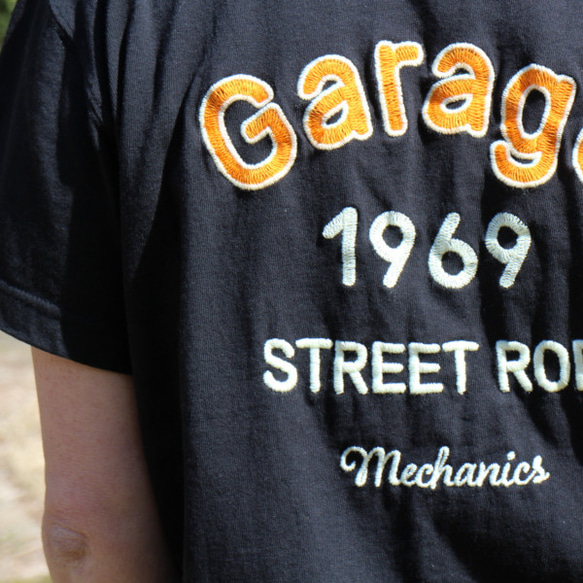 半袖Ｔシャツ 刺繍 綿 コットン "Garage1969" W-24006 ブラック 5枚目の画像