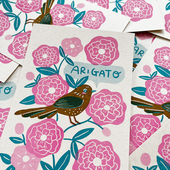 ARIGATOカード 封筒set -お花と小鳥- 4枚目の画像
