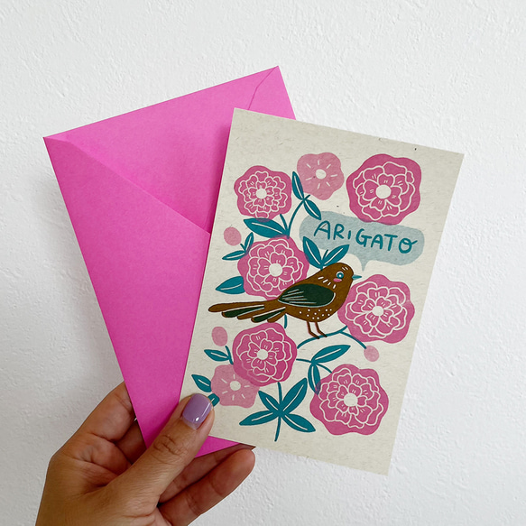 ARIGATOカード 封筒set -お花と小鳥- 5枚目の画像