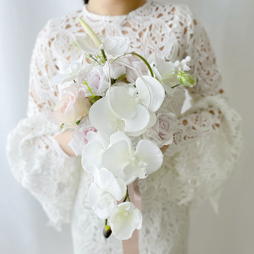 特別価格】コチョウランのウェディングブーケ＆ブートニア 結婚