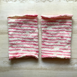 ピンクゼブラのリストウォーマー　オパール毛糸　手編み　#14 2枚目の画像
