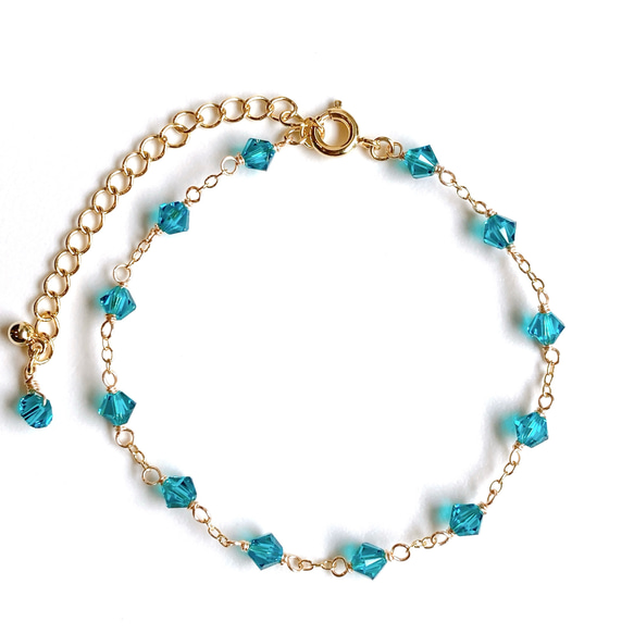 天然石 14kgf ブルージルコンのブレスレット 華奢 上品 シンプル