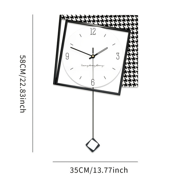 壁掛け 時計 チェック柄 装飾 メタル感 静音 アナログ おしゃれ かわいい インテリア 北欧 振り子 cht-1747 9枚目の画像