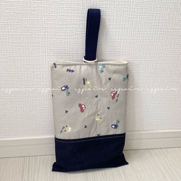 入園入学/シューズバッグ/靴入れ/上履き入れ/はたらくくるまグレー