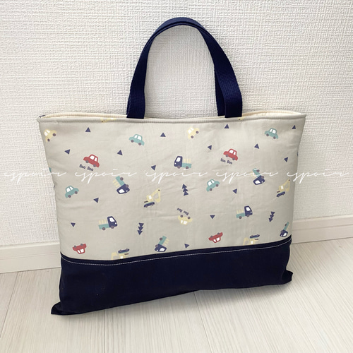 入園入学レッスンバッグ/はたらくくるまグレー×ネイビー レッスン