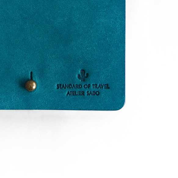 薄い 二つ折り財布【ターコイズ×イエロー】 ブランド メンズ レディース 鍵 コンパクト 手縫い レザー 革 6枚目の画像