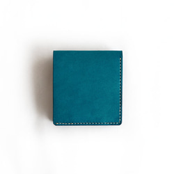 薄い 二つ折り財布【ターコイズ×ブラウン】 ブランド メンズ レディース 鍵 コンパクト 手縫い レザー 革 4枚目の画像