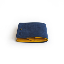 薄い 二つ折り財布【ブルー×イエロー】 ブランド メンズ レディース 鍵 コンパクト 手縫い レザー 革 3枚目の画像